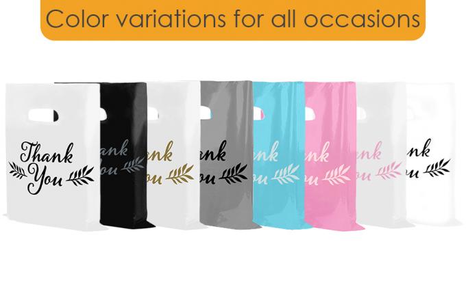 thank you merchandise bags strong plastic die cut handle black white glossy low density stores