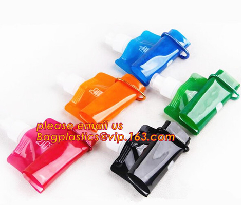 portable foldable water bottle / folding water bag,BPA Free Stand Up Spout Portable Foldable Water Bottle/Bag With Carab