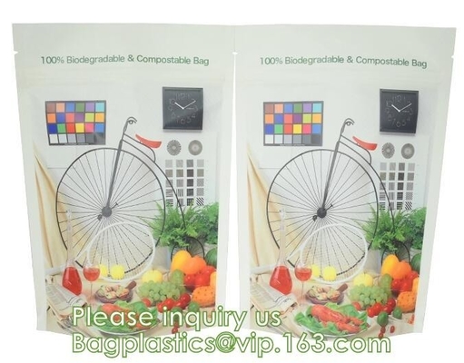 Biodegradable, Compostable, Corn starch Bags, square bottom bags, block bottom, round bottom, stand up pouch zip bags