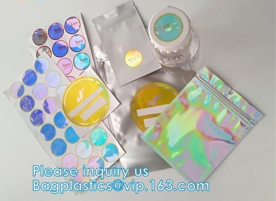 Laser Film Holographic Sticker Label Custom Logo Printed For Attached On Bottle Glass Jar Plastic Bag Box, bagease