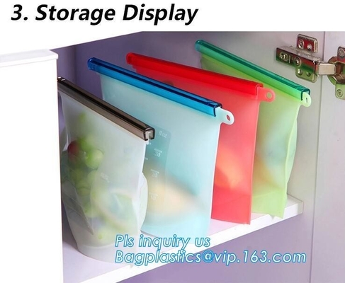 Storage preservation reusable silicone food bag,FDA reusable silicone storage food bag with k in microwave bagease