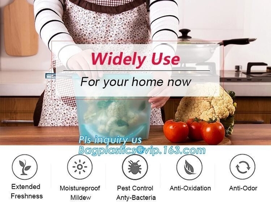 Reusable Leakproof Zipper Preservation Airtight sandwich k Cooking Fresh Zip Large Silicone Storage Food Bags With