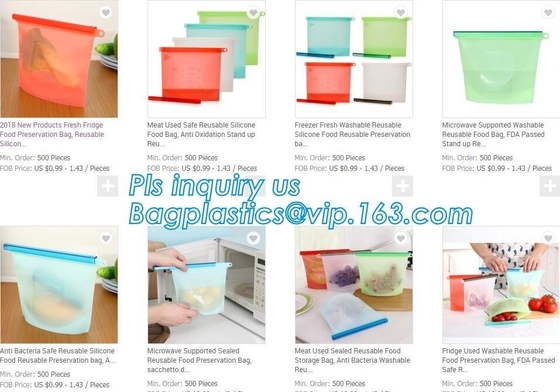 Reusable Leakproof Zipper Preservation Airtight sandwich k Cooking Fresh Zip Large Silicone Storage Food Bags With