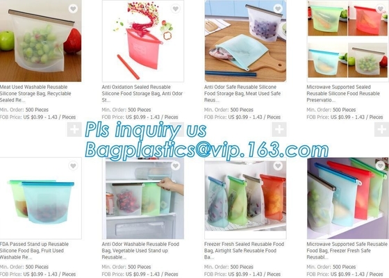 Reusable Leakproof Zipper Preservation Airtight sandwich k Cooking Fresh Zip Large Silicone Storage Food Bags With