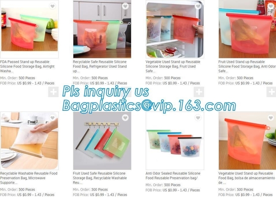 Reusable Leakproof Zipper Preservation Airtight sandwich k Cooking Fresh Zip Large Silicone Storage Food Bags With