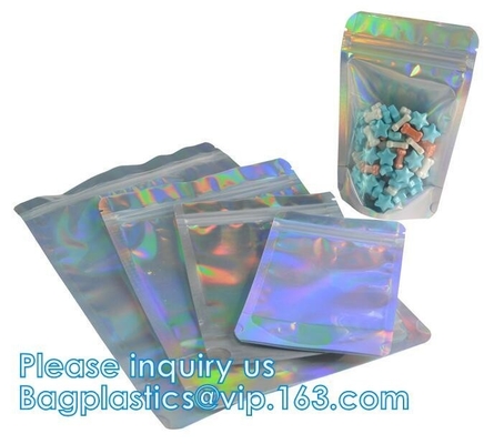 Holographic Pouch Brightly Custom Printing Logo Laser Three Side Sealed Bag For Lip Eyelash Glue Hairpin