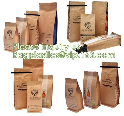 Tin tie tea pouch bag, coffee bean packaging stand up k kraft paper tea paper bag with window Cookie choco pouch