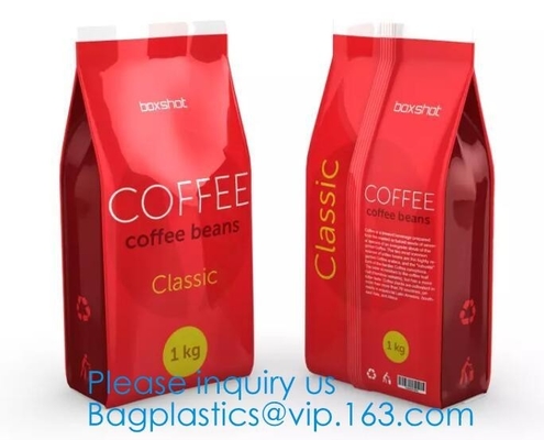 Side Sealed Square Flat Box Bottom Coffee Packaging Bags,Side Seal Gusset Food Grade Packaging Bags With k Organic