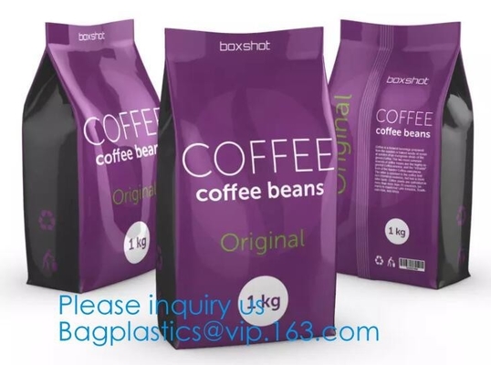 Side Sealed Square Flat Box Bottom Coffee Packaging Bags,Side Seal Gusset Food Grade Packaging Bags With k Organic