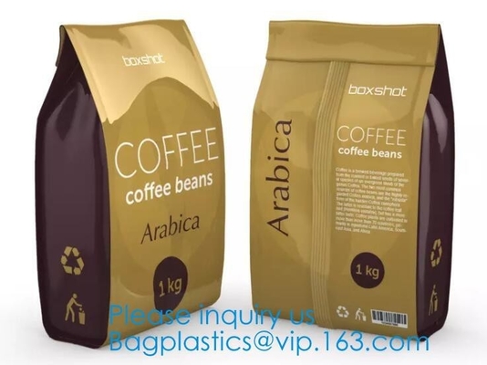 Side Sealed Square Flat Box Bottom Coffee Packaging Bags,Side Seal Gusset Food Grade Packaging Bags With k Organic