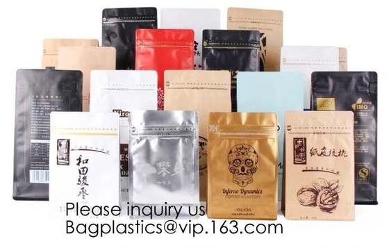 Coffee bean bag air valve kraft paper octagonal sealing aluminum foil self-supporting k bag custom coffee packagin
