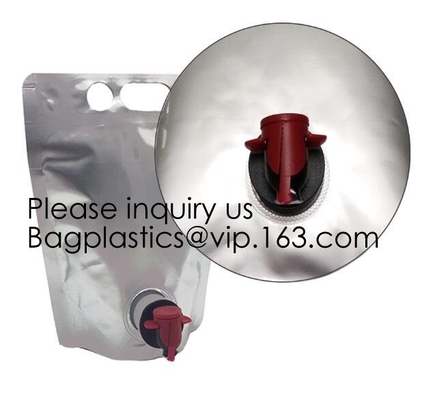 Liquid Stand Up Pouch Spout Bag With Tap For Red Aluminum Foil Custom Wine Packaging Air Bubble Bags, Wine Carriers, Jui