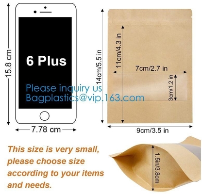 Kraft Stand Up Pouches Zip Lock Food Storage Bags With Matte Window, Reusable, Heat-Sealable