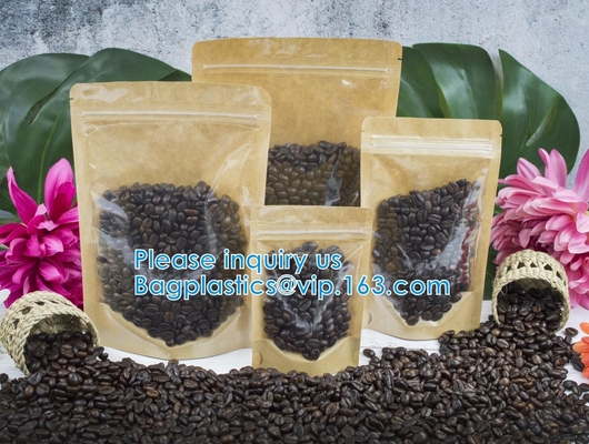 Kraft Stand Up Reusable Sealing All-Purpose Food Storage Pouches PE Reclosable Lock With Tear Notch For Candy Beans