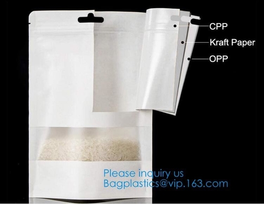 Kraft Stand Up Reusable Sealing All-Purpose Food Storage Pouches PE Reclosable Lock With Tear Notch For Candy Beans