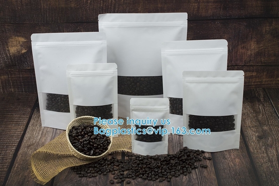 White Kraft Paper Stand Up Zipper Pouches Aluminum Foil High Barrier Quad Seal Bag For Food Package