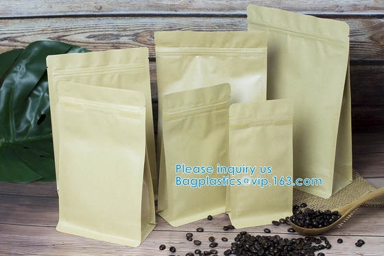 White Kraft Paper Stand Up Zipper Pouches Aluminum Foil High Barrier Quad Seal Bag For Food Package