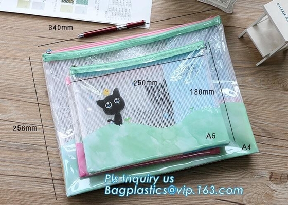 Document Bag with Zipper Storage Holder for Papers Stationery Student Gift, Customized stand up zipper plastic bag