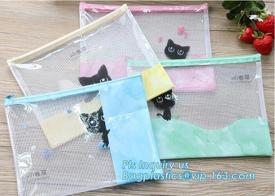 Document Bag with Zipper Storage Holder for Papers Stationery Student Gift, Customized stand up zipper plastic bag