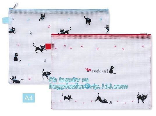 pen folder bag for holding small stationery, plastic mesh zipper document bag, Student A4/A5/A6 Notebook Document File P