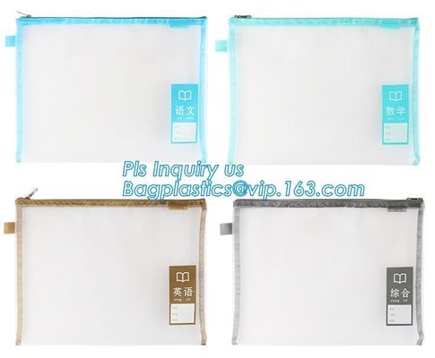 pen folder bag for holding small stationery, plastic mesh zipper document bag, Student A4/A5/A6 Notebook Document File P