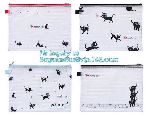 pen folder bag for holding small stationery, plastic mesh zipper document bag, Student A4/A5/A6 Notebook Document File P