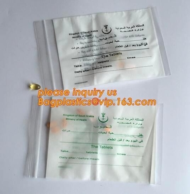 Eco friendly biohazard medicine k bag, FDA LDPE Materials Medical using Zipper Bags Plastic Zip lock bags with own