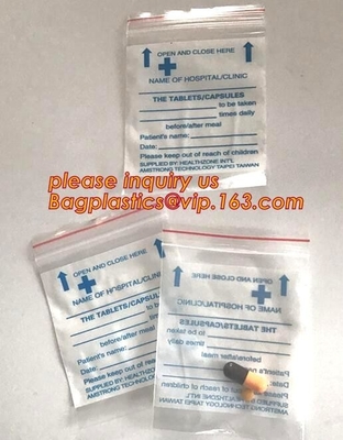 Custom printed LDPE medical k pills medicine zipper resealable small plastic bag, medical grade clear plastic zipp