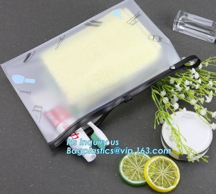 PVC slider zipper cosmetic makeup bag and pouch, Comfortable touching matt finishing slider k stand up bag foggy e