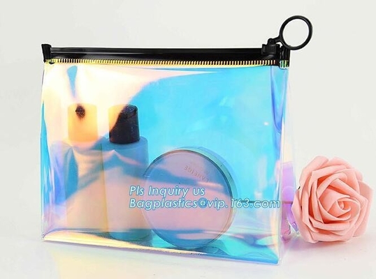 Standup cosmetics packaging PVC Slider bag, cosmetic slider eva zipper bag, Seal Heated PVC slider Cosmetic Bag