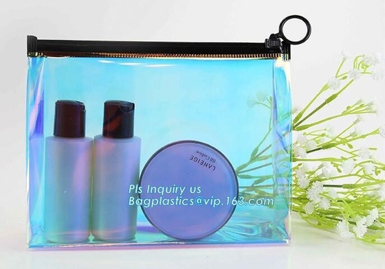 Standup cosmetics packaging PVC Slider bag, cosmetic slider eva zipper bag, Seal Heated PVC slider Cosmetic Bag