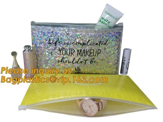 Poly Bubble Mailer with Zip on Top Glitter Make Up Bags,Metallic Glossier Pink Cosmetic Packing k Bubble Pouch Sli