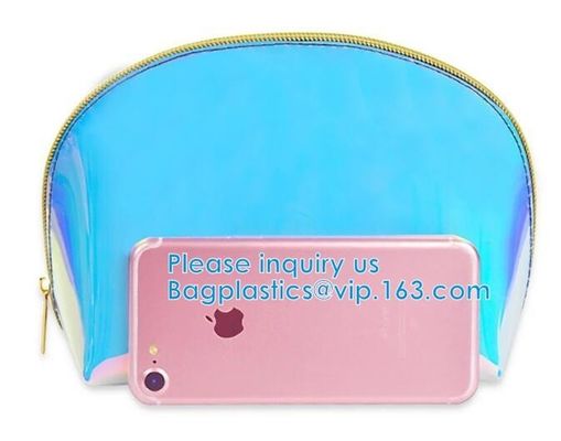 Custom Shell Shaped White Nylon Mesh Cosmetic Bag Pouch For Make Up,Hologram Vinyl Material Pvc k Holographic Bag