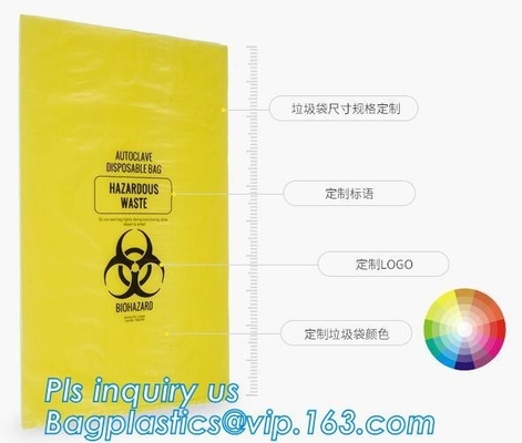 Specimen HDPE Medical Waste Disposal Bags Disposable Plastic Medical Biohazard Bag, Autoclavable Polypropylene Bags