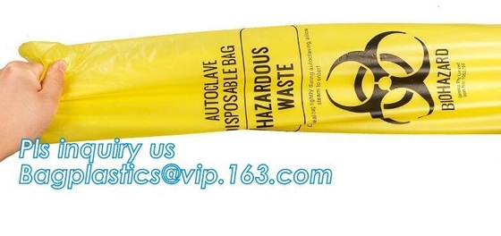 Specimen HDPE Medical Waste Disposal Bags Disposable Plastic Medical Biohazard Bag, Autoclavable Polypropylene Bags