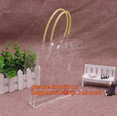 Pvc handle bag for shopping, cosmetic packaging handle zipper top pouch printed transparent pvc bag, Stadium Top Handle