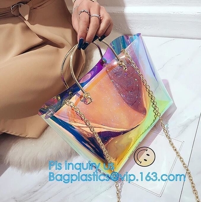 New Design Elegant Transparent Handbags Shoulder Tote PVC Beach Bags for women, PVC Tote Bag Shoulder Handbag Transparen