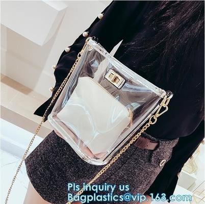 Transparent conference eco shopping bag, shopping pvc bag with custom print, shopping square bottom portable clear PVC p