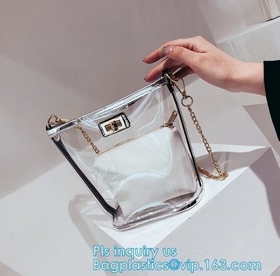 Transparent conference eco shopping bag, shopping pvc bag with custom print, shopping square bottom portable clear PVC p
