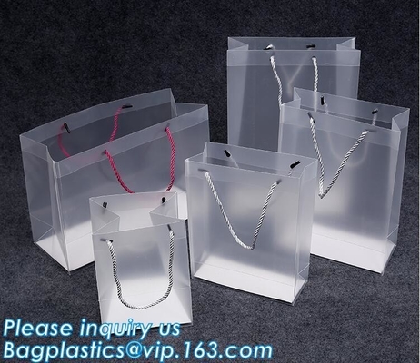 MULTI PURPUSE USE Frosted Clear Bags With Soft Strap Handles, Shopping Bags, Gift Bags, Take Out Bags With Cardboard