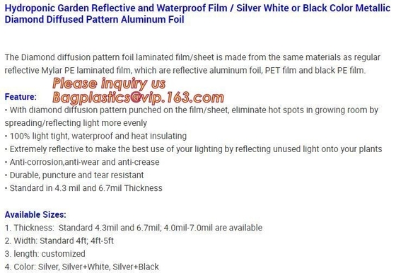Hydroponic Garden reflective waterproof film,silver metallic diamond diffuse pattern aluminium foil,12 micron Metallized