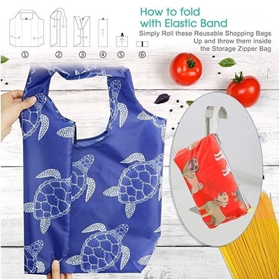 Grocery Tote Bags Foldable Into Attached Pouch, Waterproof Reusable Gift Bags, Washable, Durable And Lightweight