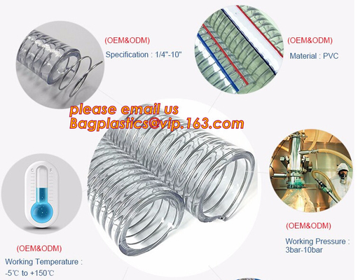 PVC suction hose, PVC Steel Wire Hose Soft Light and Long Usage Life Layflat Hose Steel Wire Reinforced Hose