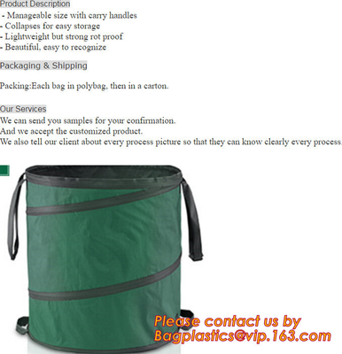 Collapsible Leaf Oxford Biodegradable Garden Leaf Collector Bag POP UP Durable Polyester Garden Bag