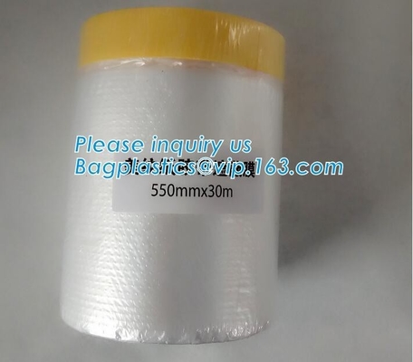 Disposable PE Pre-Taped Self Static Cling Masking Film, Cover Mask Plastic Drop Film PE Protection Film With Tape