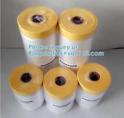 Disposable PE Pre-Taped Self Static Cling Masking Film, Cover Mask Plastic Drop Film PE Protection Film With Tape