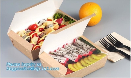 custom kraft paper lunch food cake gift packaging box with lid,Disposable custom printed kraft paper big fast food packa
