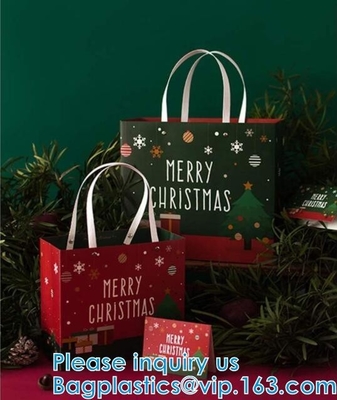 Christmas Large Gift Tote Bags Paper Bags With Handles Holiday Kraft Bags Goody Gift Bags Scarf Glove Gift Bags With Gre