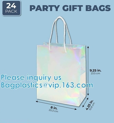 Silver Iridescent Medium Gift Bags With Handles For Weddings, Birthdays pack, Metallic Presents Wrapping Party Favor Bag