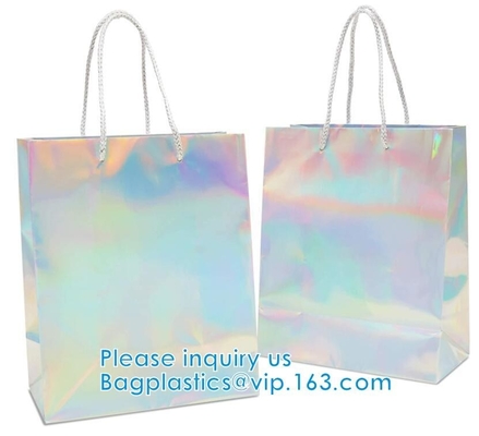 Silver Iridescent Medium Gift Bags With Handles For Weddings, Birthdays pack, Metallic Presents Wrapping Party Favor Bag